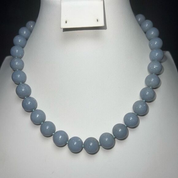 Natural Angelite Hand Strung Beaded Choker with Magnetic Clasp - Picture 1 of 8